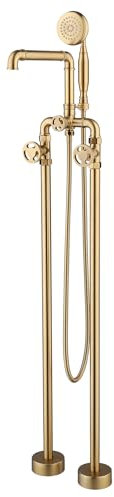 wall lights Free Standing Bath Mixer Taps with Shower Brushed Gold Double Hole Hot and Cold Brass Double Handle Free Standing Floor Bath Taps Brushed Gold wall lamp