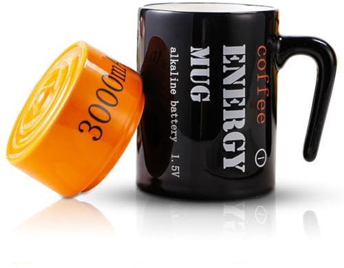Tazas de café con tapa, taza de cerámica para estilizar la batería, taza de recuerdo 3D de porcelana, taza regalo personalizado para colegas, familia, amigos y oficina en casa, 350 ml