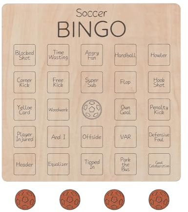 Ieron Fußball-Bingo-Spiel, Holzspiel mit Fußballthema, Partyzubehör zum Thema Fußball und Sport für Erwachsene und lustige Familientreffen und andere Themenaktivitäten