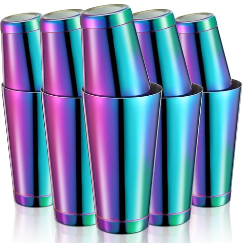 Lallisa 10 Pieces Cocktail Shakers Professional Bar Boston Shaker Set Stainless Steel Martini Shaker Drink Mixer Basic Tools Weighted Shake Metal Can for Bartenders, 18 Oz, 28 oz(Rainbow)