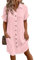 WINKEEY Casual Dresses for Women UK Linen Buttons Short Sleeve V-Neck Womens Summer Dresses with Pockets Loose Ladies Dress Beach Cover Up Blouses for Women,Pink L