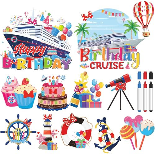 RiVolTa Mouse Birthday Cruise Decorations - 12 Pcs Ship Door Decorations Magnets Stickers Cute Mice Funny Anchor Magnetic Accessories with Pen for Cabin Stateroom Refrigerator Car Carnival Party Decor