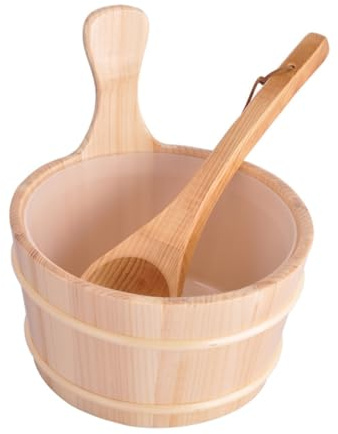 VICASKY Sauna Eimer und Löffel Satz, 1 Satz für Sauna | Praktisch und Griffig, Glatte Kanten ohne Grat, Bequem zu Nutzen, Saunazubehör im Natürlichen Stil