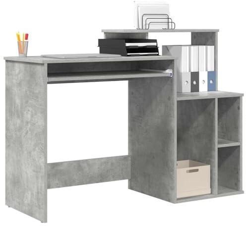 vidaXL Schreibtisch Betongrau 120,5 x 44 x 88,5 cm Holzwerkstoff | Die Beton-Graue Oberfläche sieht in modernen Räumen großartig aus, Viel Stauraum mit eingebauten Regalen,