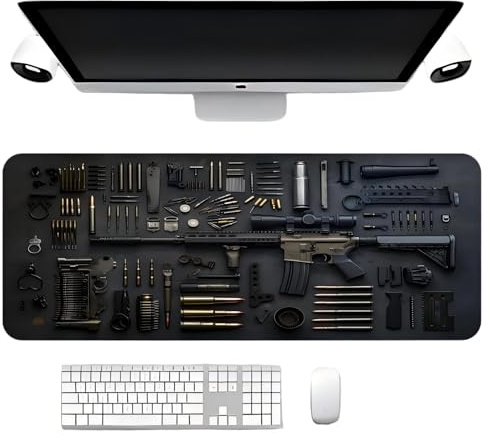 Cool Military Weapon Build Weapon Parts Display Large Gaming Mouse Pad, Stylish Desk Protector with Non-Slip Rubber, for Keyboard and Mousepad, Keyboard Mat (Style2,11.8×31.5inches)