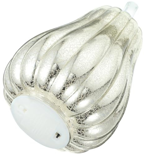 jojofuny Halloween Glas Kürbis Laterne, LED Leuchtende Dekorationslampe, Silber, 19 x 14,7 cm, Herbst Halloween Erntedank Tischdekoration für Partys