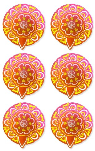 Home Genie Handpainted Rangoli Diya Set of 6 | Terracotta Candle Holder for Diwali, Pooja Decor, Home Temple | Traditional Clay Oil Lamp with Vibrant Colors – Multicolor