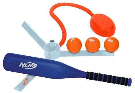 Nerf Airtee Kids Baseball Tee Set - Youth Baseball Stomp Launcher Batting Practice Toy - Includes 21 Plastic Jumbo Bat + (3) Foam Baseballs