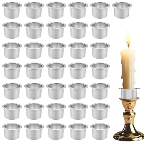 Solivive 36 Stück Kerzentüllen, Kerzentüllen Metall Klein, 20mm Kerzenhalter für Stabkerzen Silber für Hochzeit Geburtstag,Schlafzimmer,tischdeko,deko Weihnachten,Vintage deko