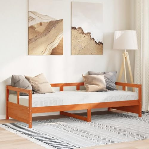 Tonture Tagesbett mit Matratze, Wachsbraun 90x200 cm, Massivholz Kiefer, ausziehbares Schlafsofa, Doppelbett für Gäste, Schlafzimmer Möbel