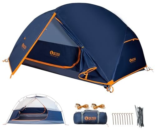 QEZER Ultraleichtes Rucksackzelt, Campingzelt, wasserdichtes,1-2 Personen | zelt leicht kleines packmaß,PU 5000mm Bodenzelt,geeignet zum Wandern, Campen und für Outdoor-Aktivitäten.