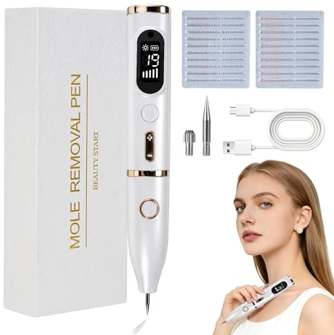 Eliminar Verrugas,Lápiz Para Eliminar Verrugas Cutáneas Lápiz Para Eliminar Lunares con Plasma 19 Niveles De Intensidad Luz LCD & USB Recargable Lápiz de Plasma para Rostro Cuerpo Verrugas Pecas Nevos