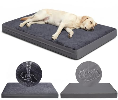Orthopädisches Hundebett Grosse Hunde XXL-119x73cm,Hundekissen Wasserdicht | Hundematte mit Kunstleder&Saugfähige Flanell,Hundebetten Waschbar Wendar,Abnehmbar Hundematratze,Wasserdicht Einlage,Grau