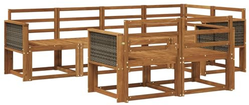 vidaXL Outdoor-Sofagarnitur 7 pcs Natur Massivholz Akazie, Stylisches Outdoor-Sofa-Set, Moderne Gartenmöbel, wetterfestes Akazienholz, modulares Sitzen für Terrasse und Lounge