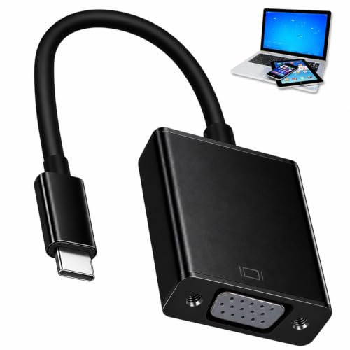 Universal Adaptador USB C a VGA Convertidor USB Tipo C Pantalla Monitor | Salida de Vídeo HD para Ordenador Portátil Monitor y Proyector Compatible con USB-C Instalación Plug & Play (Color Negro)