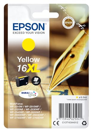 Epson Original 16XL Tinte Füller (WF-2630WF, WF-2650DWF, WF-2660DWF, WF-2750DWF, WF-2760DWF), gelb
