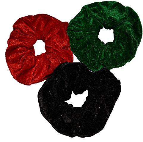 Aadya® Set of 3 Extra Large (Jumbo Size : 16CM - 18CM) Velvet Hair Scrunchies Elastic Scrunchy Hair Bobbles Scrunchy (Green + RED + Black)