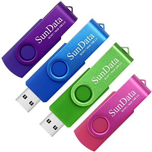 SunData 16GB USB Stick 4 Stück USB 2.0 Speicherstick Flash-laufwerke Rotate Metall (4 Mischfarben: Blau, Grün, Lila, Rosa)