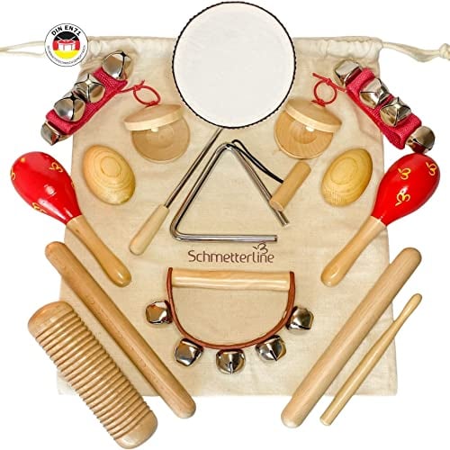 SCHMETTERLINE® Musikinstrumente-Set für Kinder aus Holz - 15 TLG. Musik-Spielzeug mit Premium Orff-Rhythmus-Instrumenten ab 3 Jahre für eine begeisternde musikalische Früherziehung