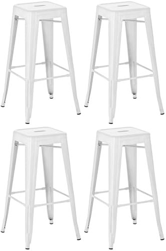 CLP Lot De 4 Tabourets De Bar Joshua I Tabouret De Bar Industriel Empilable Et Robuste I Repose-Pieds Structure A 4 Pieds I Hauteur Sičge 77 cm, Couleur:Blanc