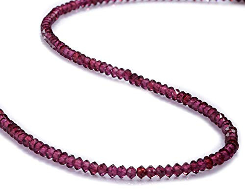 NirvanaIN Collana di granato naturale, gioielli di granato, collana di perline di granato, collana di perline di granato genuino 3 mm, collana di pietre preziose di granato, regalo per le donne,