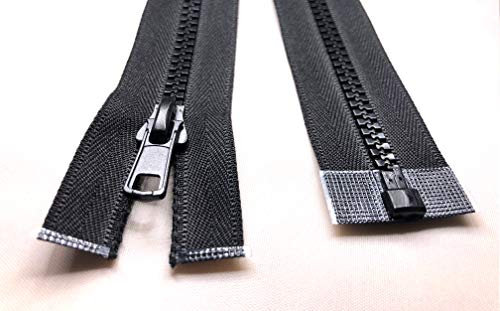 Cerniera nera grossa n. 5 con denti aperti e chiusi in plastica, resistente (10 cm – estremità chiusa))