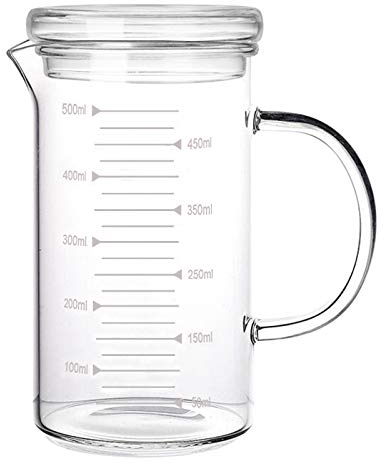 500ml Glass Measuring Cup with Glass Lid Transparent Measuring Jug Heat Resistant Glass Measuring Cup High Borosilicate Glass Cup with Scales for Home Kitchen Baking Coffee Drinks Beverage