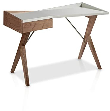 Angel Cerdá - Schreibtisch in Nussbaum und Perlgrau - Moderner Bürotisch mit Soft-Closing-Schublade - Arbeitstisch mit Holzgestell aus Nussbaum - 120 x 60 x 81 cm