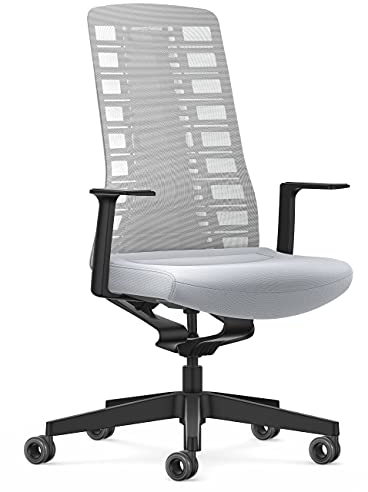 Interstuhl Bürostuhl Pure Active Edition - Der Bürostuhl der Sich Gewicht und Bewegung anpasst - ergonomische Smart-Spring Technologie - Made in Germany (1D-Armlehne, Weiß | Hellgrau)