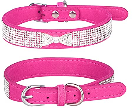 Haoyueer Strass-Hundehalsband, niedlich, schillernd, funkelnd, weiches Wildleder, für Hunde und Katzen, Strass-Halsband, Kristall-Diamant, Haustier-Hunde-Welpen-Halsband (XS, Hot Pink-3)