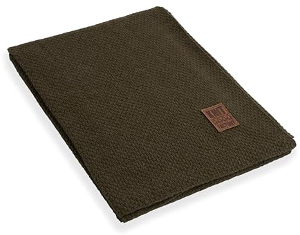 KNIT FACTORY - Jesse Plaid - Grün - 160x130 cm | Sofadecke - Kuscheldecke - Wohndecke - Strickdecke - Plaid aus Wolle - Wolldecke - Gestrickte Decke