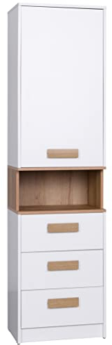 Marmex Grant G6 Kleiderschrank Garderobenschrank Flur mit Regalen und Schubladen Regal mit 2 Fächer Bücherregal Kommode Schmal mit Nischenregal Kinderzimmer Möbel Wohnzimmer Möbel 52x195 cm