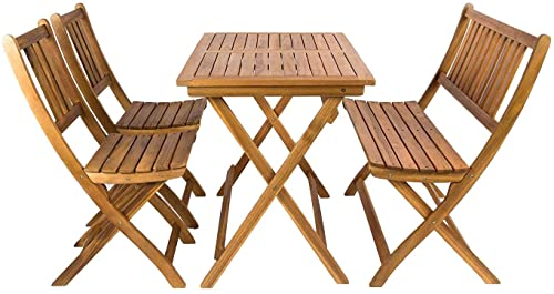 SAM 4tlg. Balkongruppe Blossom, Akazienholz massiv + geölt, Gartengruppe mit 1 Tisch 80x60 cm + 2 Stühle + 1 Sitzbank, klappbar, für Garten, Balkon und Terrasse
