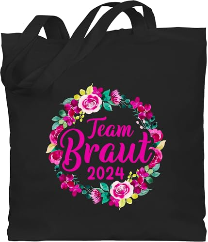 Baumwolltasche - JGA Junggesellenabschied Frauen - Team Braut 2025 Blumenkranz - Unisize - Schwarz - bride tasche jutebeutel bachelorette party beutel stoffbeutel das gefolge der aus baumwolle