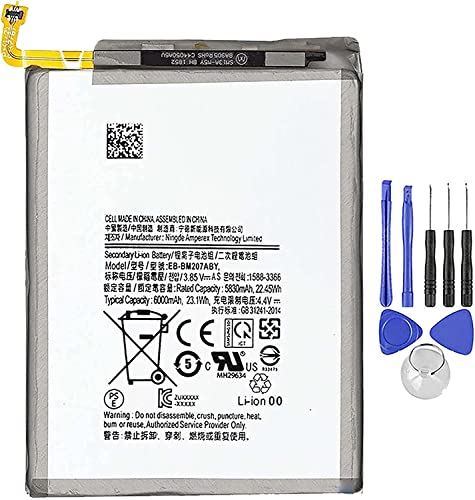 Kompatible Batterie für Samsung M21 M31 M30S M215 M315 EB-BM207ABY 6000MAH inkl. Schraubendrehersatz
