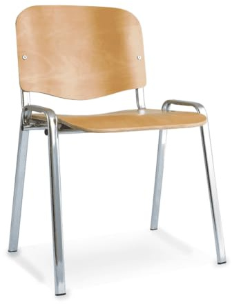 OPO ISO Stacking Chair Robust Frame Curved Backrest | Stackable up to 12 High Padded Seat Great Conference/Meeting Chair Beech Wood Beech Wood Chrome