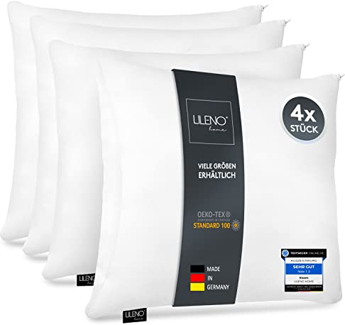 LILENO HOME Microfaser Kissen 45x45 cm [4er Set] bis 95 Grad waschbar mit Reißverschluss - Kopfkissen 45x45 cm als Kissen-Füllung für Bett oder als Deko-Kissen - Sofa-Kissen & Zier-Kissen