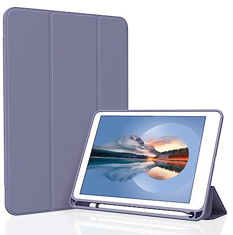 Divufus Case with Pencil Holder for iPad mini 5th Generation 7.9 Inch 2019 | Trifold Stand Design, Auto Sleep/Wake, Lightweight Soft TPU Back Shell, Smart Cover for iPad Mini 5 Gen 7.9, Lavender Gray