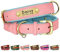Beirui Genuine Leather Dog Collars Personalised,Soft Padded Leather Dog Collar,Custom Heavy Duty Dog Collar with Metal Hardware, Engrave Name Plate Adjustable Small Medium Large Dog-XL,Pink 42-55cm