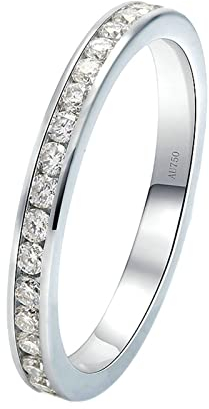 Ayoiow Bandring Damen, Ring Weißgold 585 Damen mit Rund Moissanit 0.015ct Ring Weiß Größe 47 (15.0)