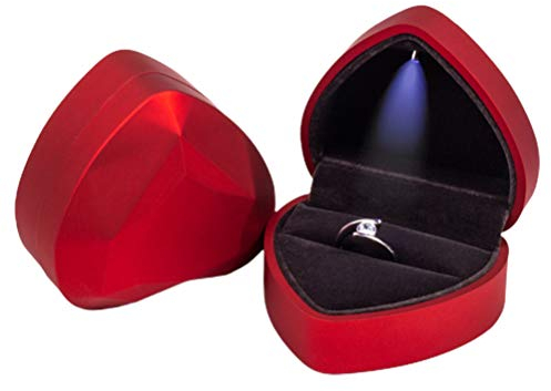 Mumusuki Ringbox, Herzförmige Ring-Geschenkbox mit LED-Licht, Samt Verlobungsring-Boxen, Schmuck-Geschenkbox für Verlobung, Heiratsantrag, Hochzeit, Valentinstag, Jahrestag, Weihnachten (Rot)