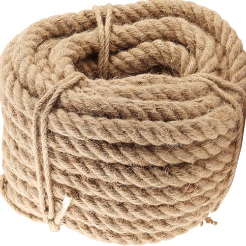 HOIGON Cuerda de yute de 1 1/5 pulgadas x 49 pies, cuerda de cáñamo natural torcida, cuerda de yute gruesa para manualidades, jardinería, decoración del hogar
