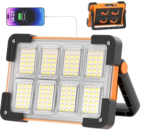 OHAYORI Projecteur Led Batterie, Projecteur LED Chantier, 4 Modes Lampe LED Rechargeable Solaire, Portable L ED Lampe de Travail Étanche USB, Baladeuse pour Garage, Camping, entretien, urgence