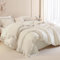 Andency Beigefarbenes Bettwäscheset für Queen-Size-Bett, 3-teilig, Shabby-Chic-Stil, Rüschen-Bettwäsche-Sets für Queen-Bett, leichte, flauschige, weiche Mikrofaser, Bauernhaus-Bettwäsche-Set