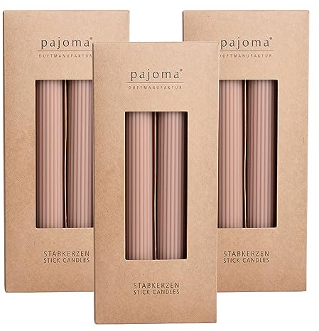 Geriffelte Stabkerzen Nude - 12 Stück | Höhe 23 cm Ø 2.5 cm - Brenndauer 19 Stunden | 20% Soy wax + 80% Paraffin - einfarbige Kerzen | pajoma®