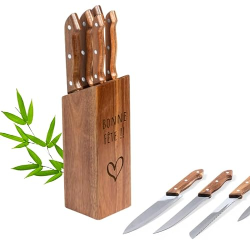 Set di coltelli da cucina ALISON da personalizzare - Blocco coltello personalizzato con incisione laser [ Coltelli e utensili da cucina]