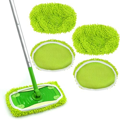 HOTUT Panno Microfibra Pavimenti Mop per Swiffer Sweeper, 4 Pezzi Panni per Pavimenti Asciutti / Panni per Pavimenti Bagnati in Ciniglia Fibra, Panni Cuscinetti per Mocio Ricarica Riutilizzabili