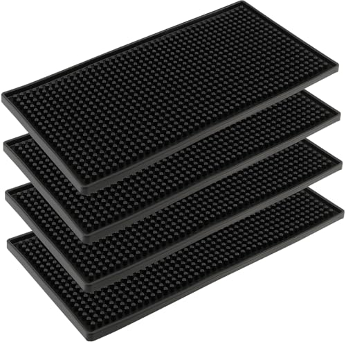 LEXININ 4 Pack 6 x 12 Inch Black Rubber Bar Mat, 15 x 30 x 1cm Small Rubber Bar Spill Mat, Coffee Bar Runner Mats for Countertop