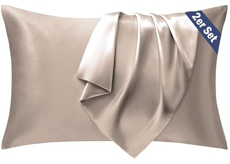 Seiwohl Satin Kissenbezug 40 x 80 2er Set, Weich wie Seidenkissenbezug Silk Pillowcase, Vegane Seide Kopfkissenbezug Kissenhülle Seidenkopfkissen Kopfkissen bezug für Haar und Haut, Taupe