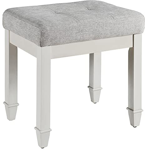 UMARTY Ottoman Foot Stool with Tufted Pad and Wood Legs, Upholstered Modern Multifunctional Chairs for Makeup, Entryway Bench for Dedroom, Living Room, Hallway, White and Grey